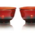 A pair of transparent red glass bowls, Qianlong seal marks and period