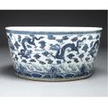 A Large Blue and White 'Dragon' Basin, Qing Dynasty, 19th Century