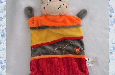 Doudou Peluche Plat Zèbre Cheval Roue orange jaune rouge gris Nicotoy