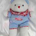 Doudou Peluche Ours Blanc Bleu Carreaux Rouge Bébé Jacadi