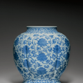 A large blue and white lobed jar, Jiajing six-character mark in underglaze blue within a double circle and of the period