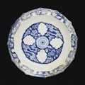 A Timurid blue and white pottery dish with cloud band design, Persia, 15th century