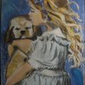 La fillette et le chiot (pastel gras)