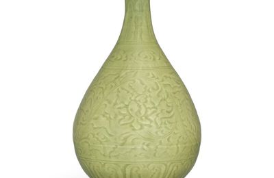 A 'Longquan' celadon carved vase, yuhuchunping, Ming Dynasty