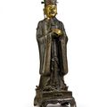 Grande statue de dignitaire en bronze partiellement doré, Chine, dynastie Ming, XVIIème siècle