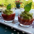 Verrine gazpacho - guacamole - crevettes