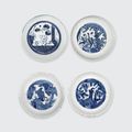 A group of four blue and white export dishes, Late Ming dynasty(1368-1644)