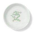 A rare green enamelled incised 'dragon' dish, Hongzhi six-character mark, 17th century