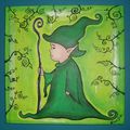 Toile pour mon fils Aaron: "Le lutin vert" - 30x30cm - février 2011