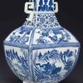 An unusual blue and white faceted vase, hu, 18th century