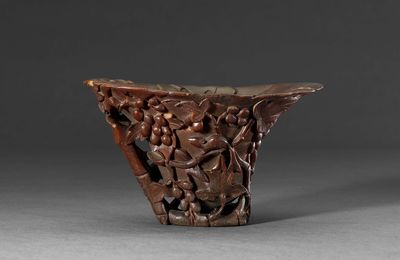 Rhinoceros Horn Cup with Squirrel and Grape Design in Openwork, Ming dynasty (1368-1644)