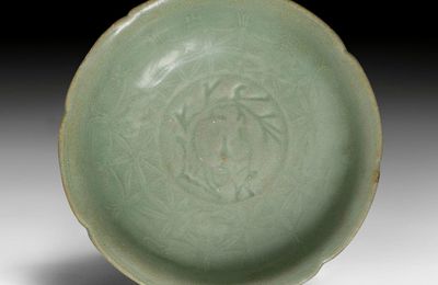 A rare Longquan lotus dish with the incised moon hare, China, Song dynasty (960-1279)