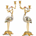 A fine pair of cloisonné enamel cranes, Mid-Qing Dynasty, with French Barbedienne-style gilt-bronze mounts
