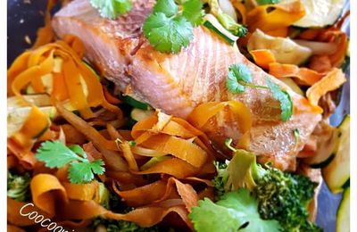 Le saumon et ses légumes à l'asiatique