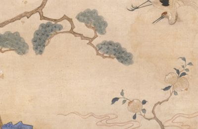 ​Gu Silk Embroidery Screen of Pine and Crane in the Rising Sun, Qing dynasty 