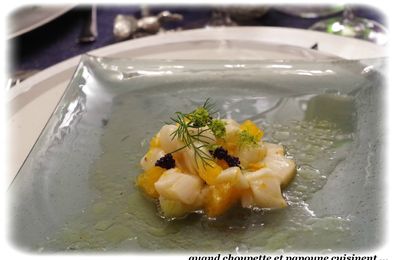 PETIT TARTARE DE SAINT-JACQUES, CITRON VERT, CLEMENTINE ET CAVIAR