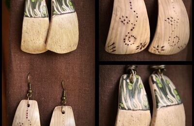 Boucles d'oreille imitation ivoire et bois flotté 