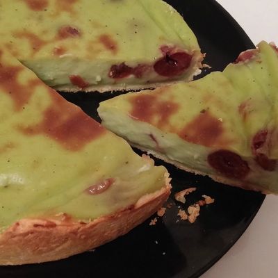 Flan pistache griottes