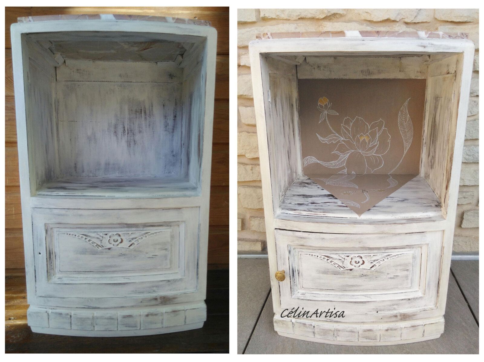 chevet bois & marbre customisé