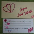 Chèque cadeau et enveloppe pour la Saint Valentin