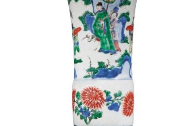 A famille verte 'figural' vase, gu, Qing dynasty, 17th century