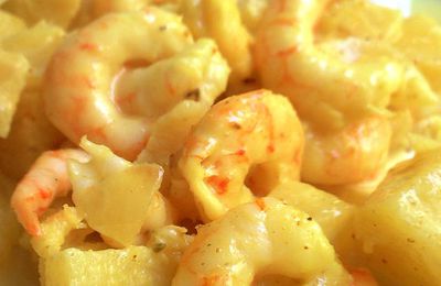 Crevettes à l'ananas et aux pommes, sauce curry-lait de coco