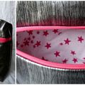 Ensemble girly en toile cirée anthracite argentée et doublure imprimée d'étoiles fuchsia