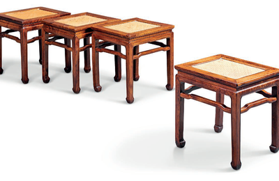 A rare set of four rectangular huanghuali stools, changfangdeng, Late Ming-Early Qing dynasty, 17th-18th century