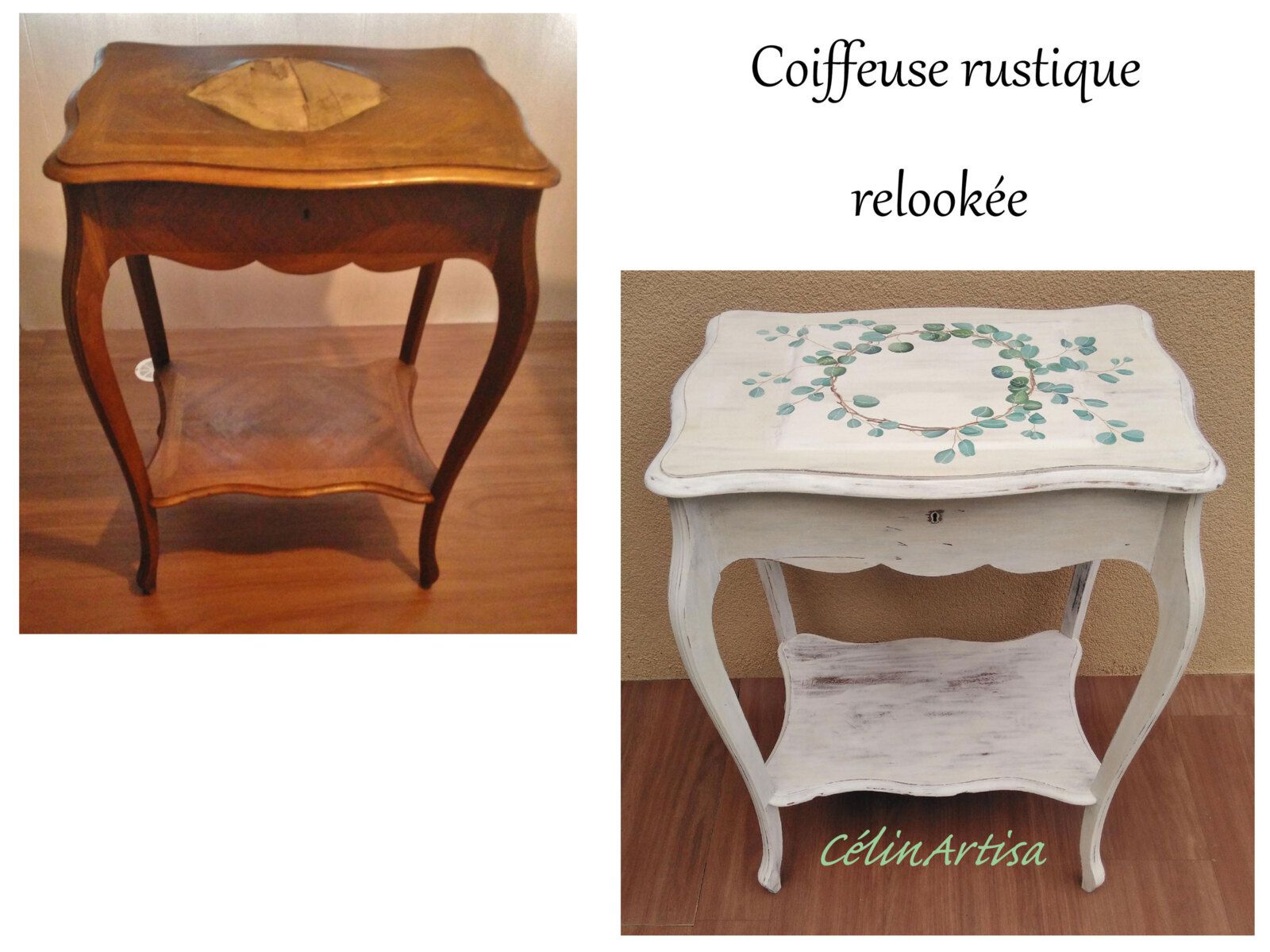 meuble coiffeuse relookée (peinture à la craie)