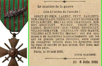 1922 29 octobre : Remise de la Croix de Guerre 1914/1918