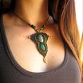 Collier Macramé double pierre Agate verte vintage bohême chic 