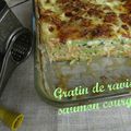 Gratin de ravioles saumon courgette