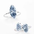 2.31 carats marquise-shaped fancy vivid blue diamond ring & 1.11 and 1.17 carats pear-shaped fancy intense blue diamond ring