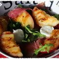 Salade de roquette, mozzarella, noix de jambon et nectarine rotie