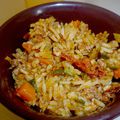 Fricthouille de riz aux légumes et a la chair a saucisse