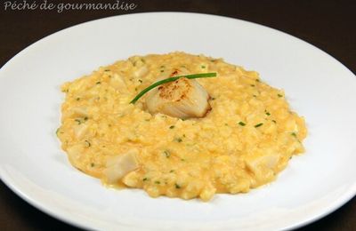 Risotto crémeux de potiron et fromage "L'Ortolan", Saint-Jacques poêlées à l'huile de noisette
