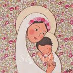 Vierge à l'enfant modèle 2, sur fond tissu Liberty Eloïse rose