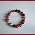 [BR13] Bracelet petites boules rouge - noir - blanc + perles argent vieilli (R)