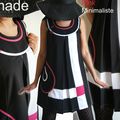 Robe trapèze Bicolore Noir&blanc de style Graphique et Géométrique au détail Rose fuchsia  d'allure Sixties Pop !