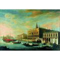 Ecole vénitienne vers 1800, Vue de l'entrée du Grand Canal avec le Palais des Doges, Venise.