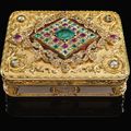 A richly-jewelled two-coloured gold snuff box, Johann Wilhelm Keibel, St. Petersburg, 1845