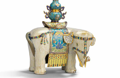 A gilt-bronze and cloisonné enamel elephant, 18th-19th century