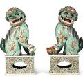 A large pair of famille-verte Buddhist lions, Qing Dynasty, Kangxi Period (1662-1722)