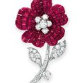 A "Mystery-Set" Ruby and Diamond "Pavot" Flower Brooch, by Van Cleef & Arpels
