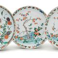 A group of three famille verte saucer dishes, Kangxi period (1662-1722) 
