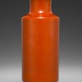 A coral red glazed cylindrical vase, Late Qing-Republic period