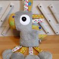 Doudou cheval gris jaune multicolore