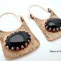 BO315 - Boucles d'oreille ethniques en bronze doré et onyx