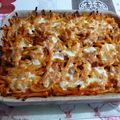 GRATIN DE PÂTES AU CHORIZO POIVRONS et MOZZARELLA