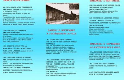 Programme détaillé des journées du patrimoine à Saint-André-de-Sangonis, 16 et 17 septembre 2017